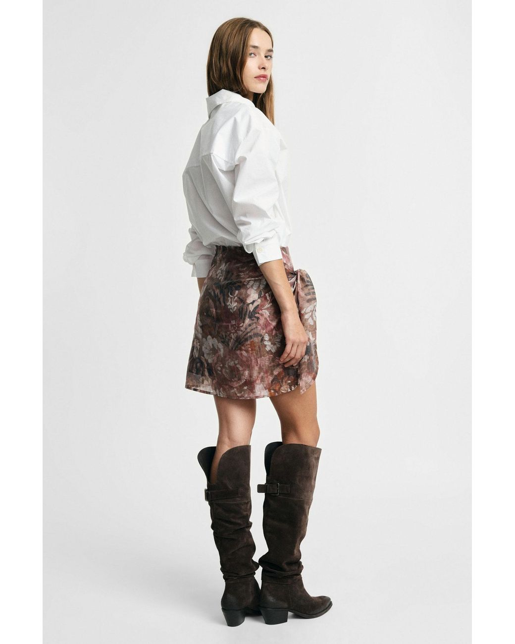 Jupe Courte Portefeuille Imprimé Fleuri Please en coloris Brown