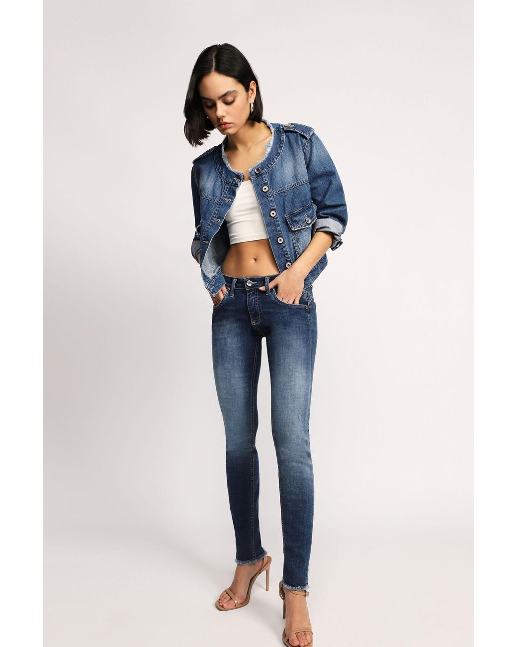Jeans straight effetto délavé con cinque tasche di Please in Blu | Lyst