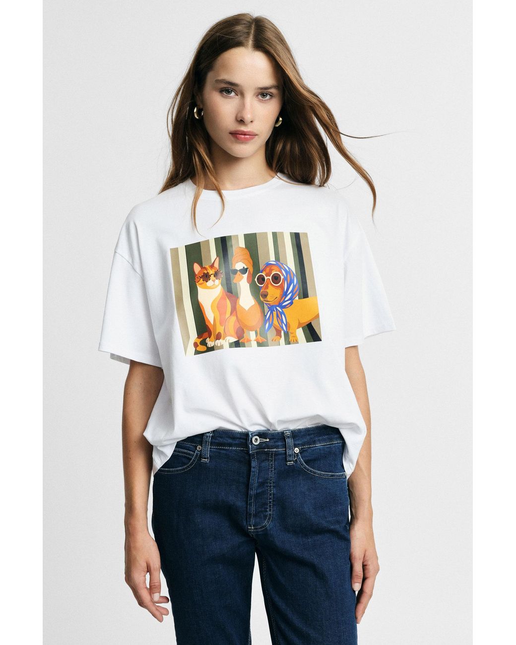 T-Shirt Imprimé Animal Coupe Regular Col Rond Please en coloris White