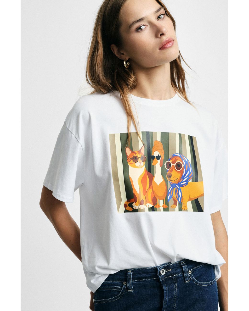 T-Shirt Imprimé Animal Coupe Regular Col Rond Please en coloris White