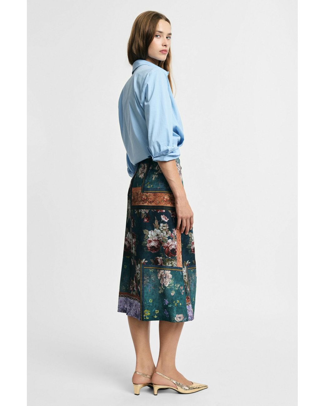 Jupe Midi Portefeuille Imprimé Patch Fleuri Please en coloris Green