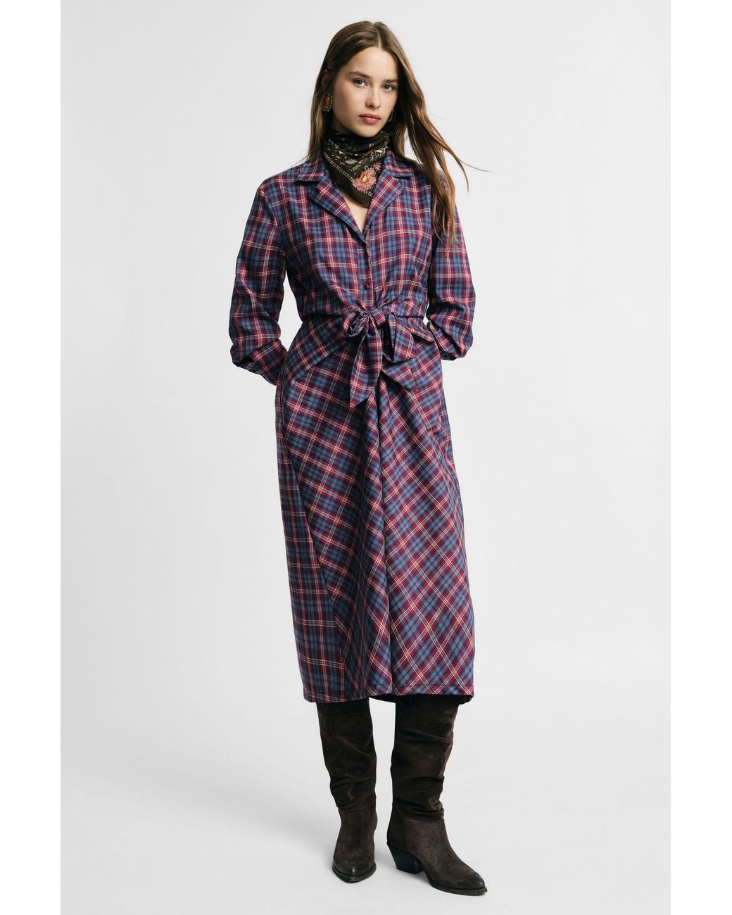 Robe Longue À Carreaux Avec Ceinture Nouée Please en coloris Purple
