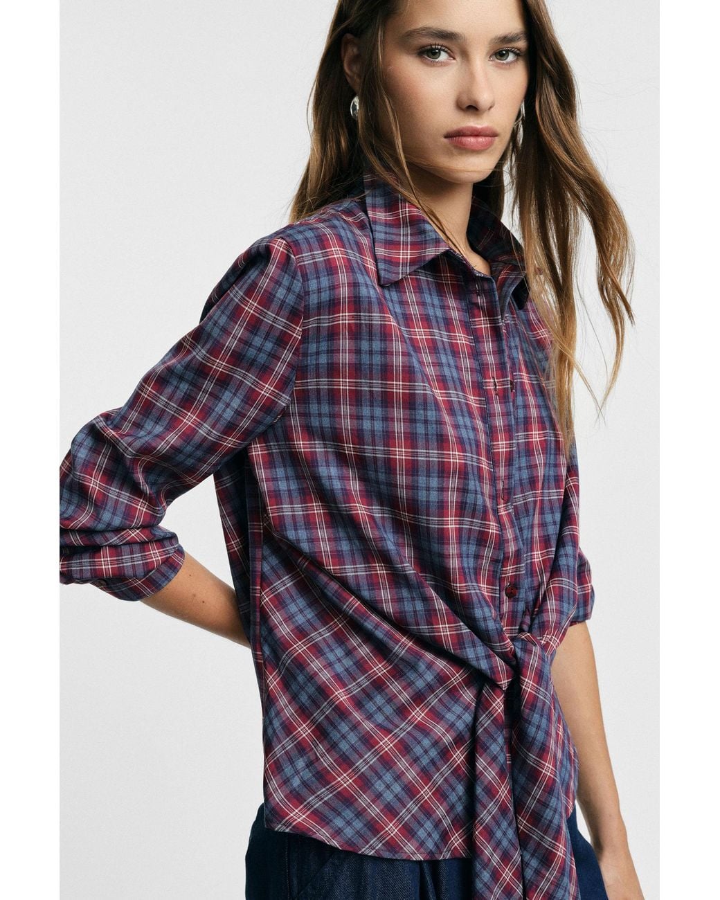 Chemise À Carreaux Avec Nœud Devant Et Manches Longues Please en coloris Purple
