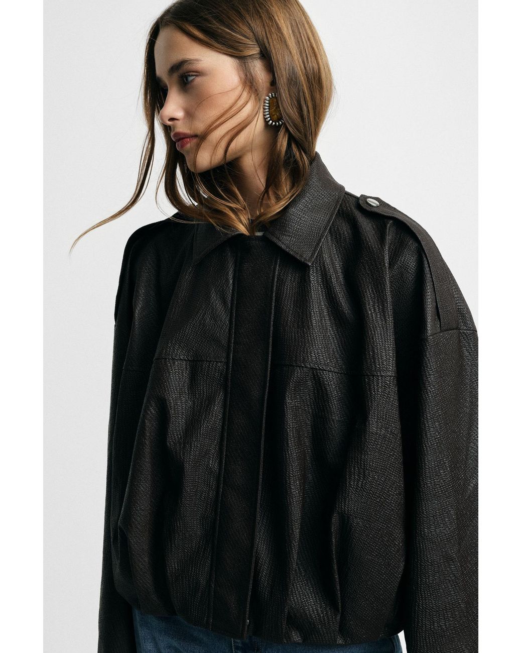 Veste Courte En Similicuir À Fermeture Zippée Épaules Larges Please en coloris Black