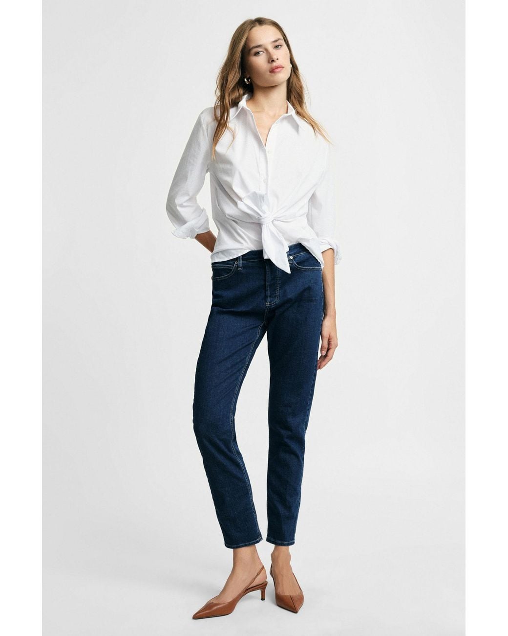 Jeans Slim-Fit Uni À Taille Mi-Haute Please en coloris Blue