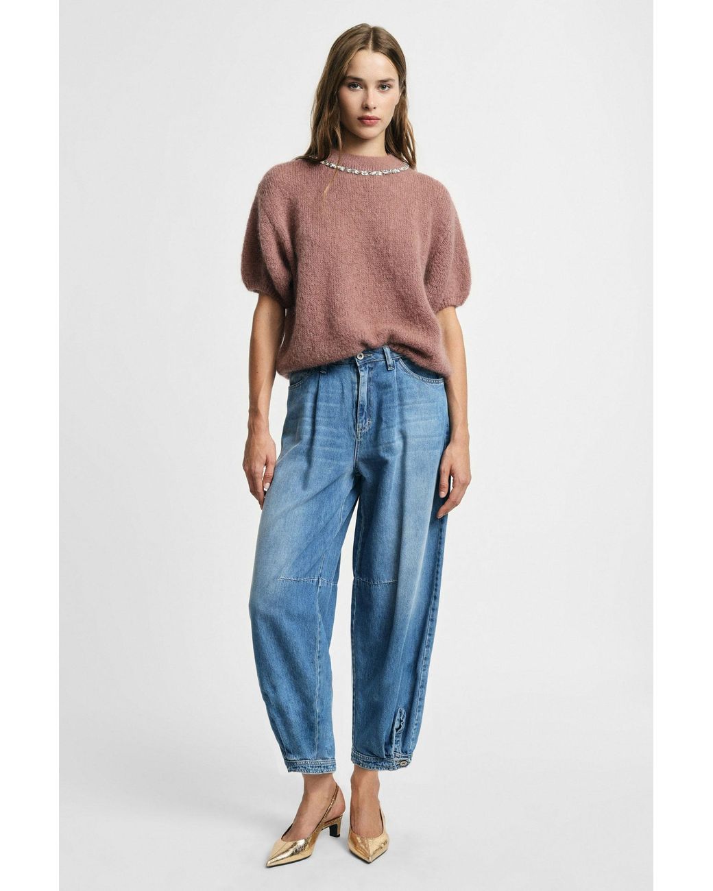 Jean Baloon Taille Haute Coutures Apparentes Please en coloris Blue