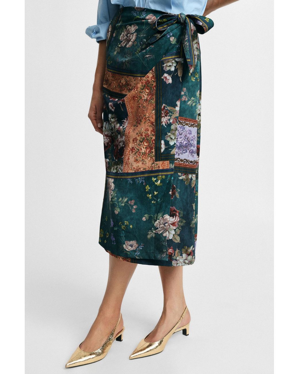 Jupe Midi Portefeuille Imprimé Patch Fleuri Please en coloris Green