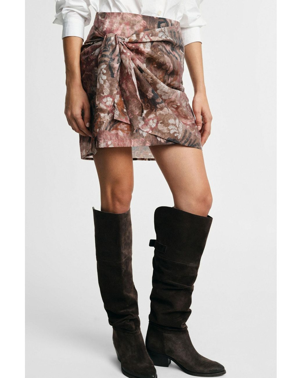 Jupe Courte Portefeuille Imprimé Fleuri Please en coloris Brown