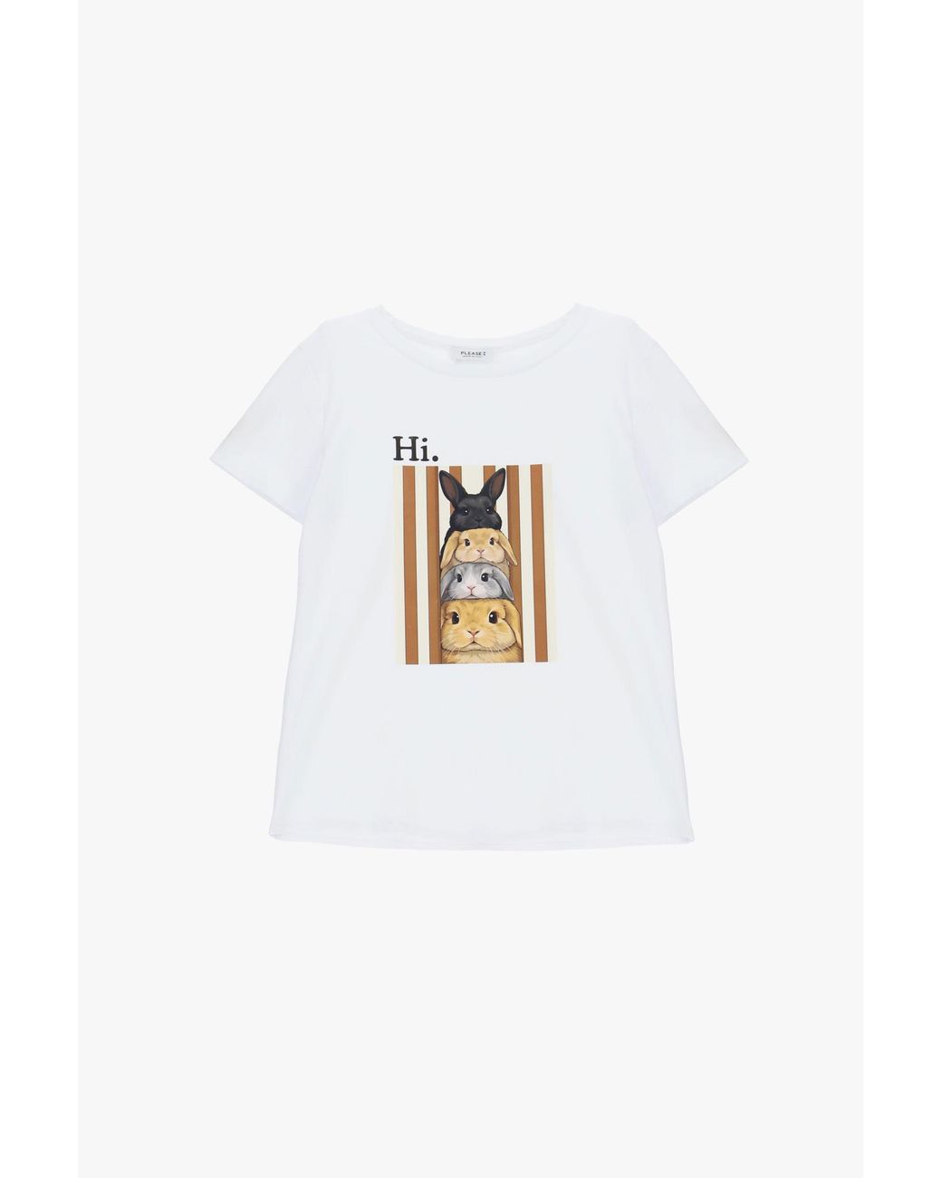 T-Shirt Manches Courtes Imprimé Lapins Please en coloris White