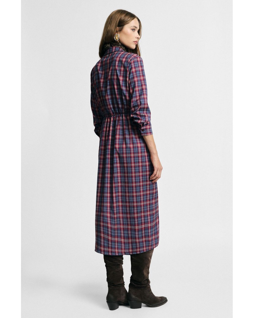 Robe Longue À Carreaux Avec Ceinture Nouée Please en coloris Purple