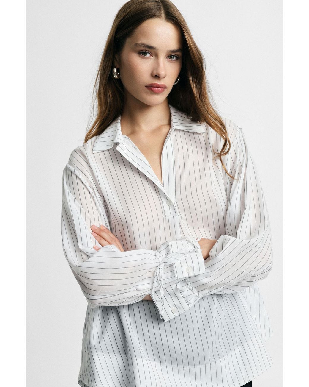 Chemise À Rayures Manches Longues Et Nœuds Poignets Please en coloris White