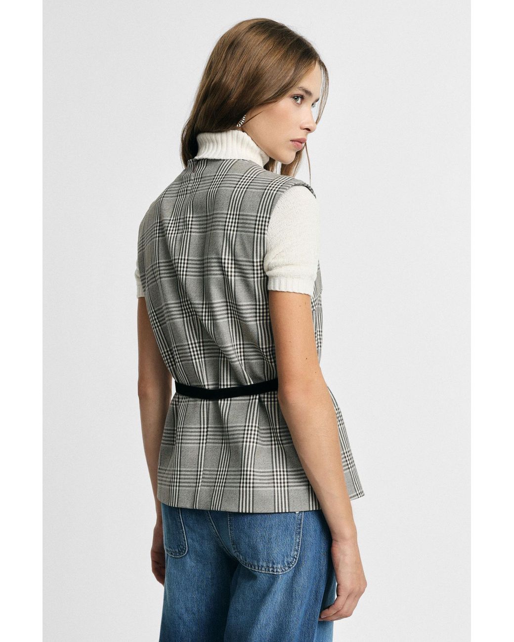 Gilet À Carreaux Avec Ceinture Et Fermeture Éclair Please en coloris Gray