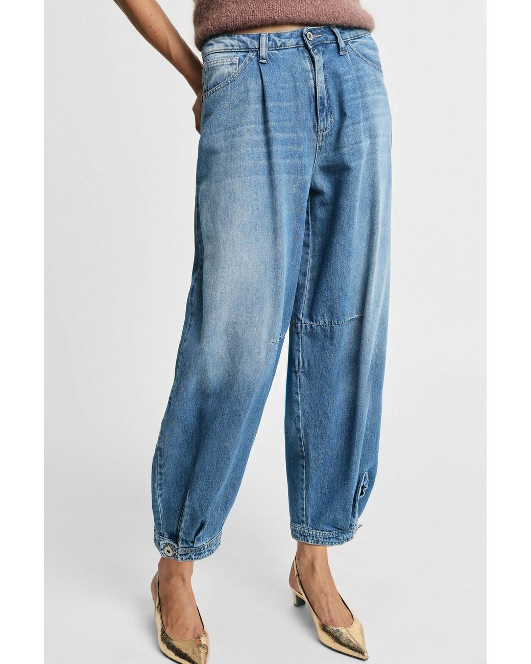 Jean Baloon Taille Haute Coutures Apparentes Please en coloris Blue