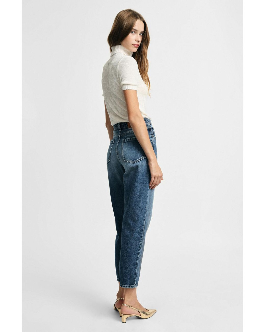 Jean Mom-Fit Taille Haute Effet Usé Please en coloris Blue