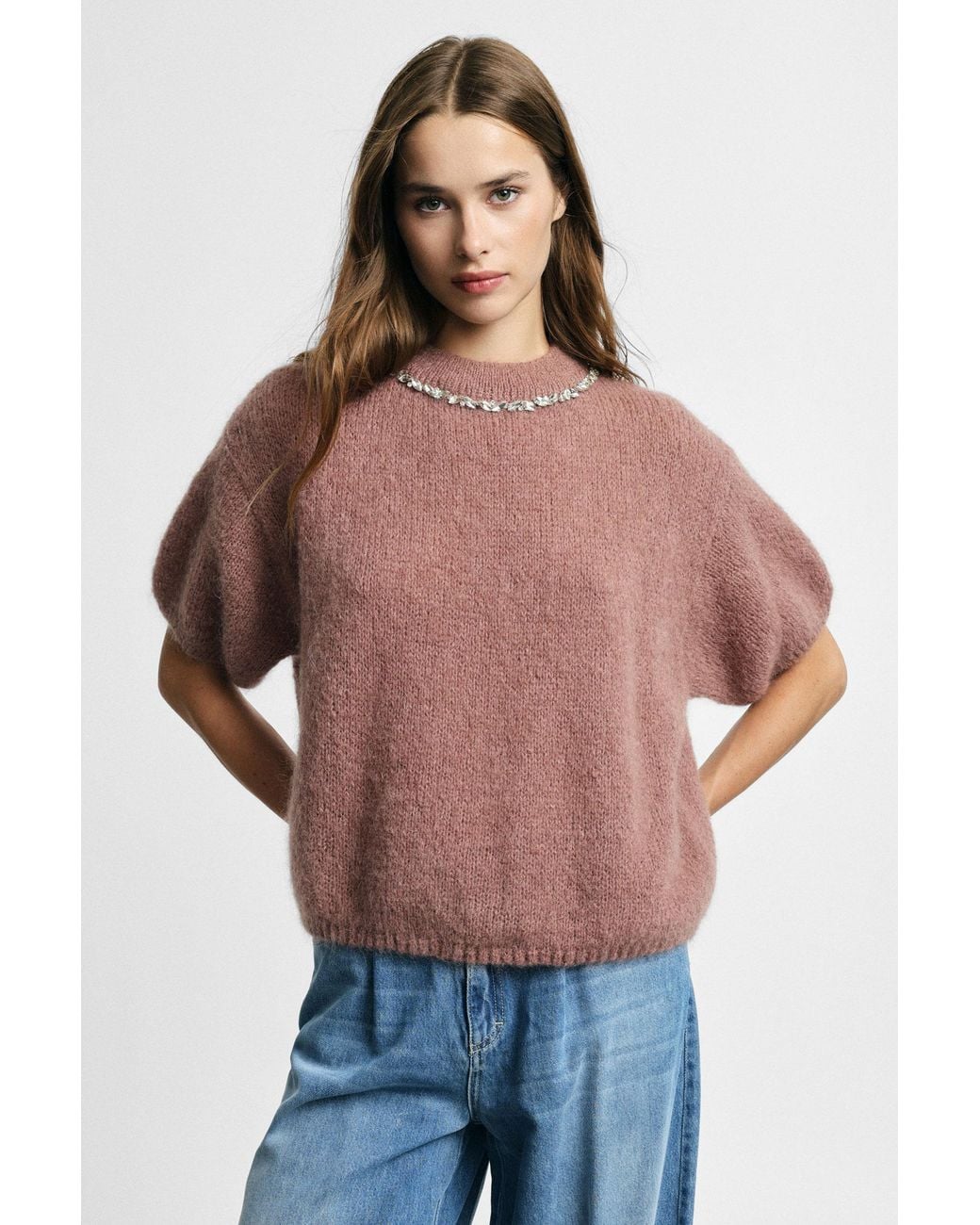 Pull Court À Manches Larges Et Col Rond Please en coloris Brown