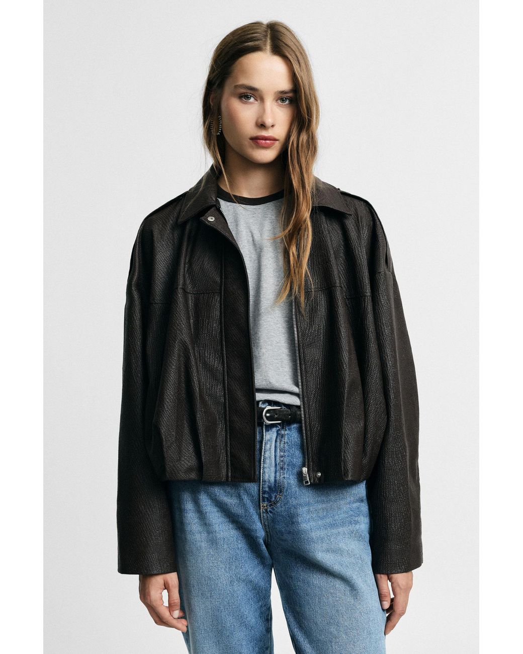 Veste Courte En Similicuir À Fermeture Zippée Épaules Larges Please en coloris Black