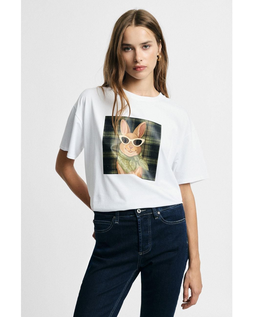 T-Shirt Manches Courtes Motif Lapin Please en coloris White