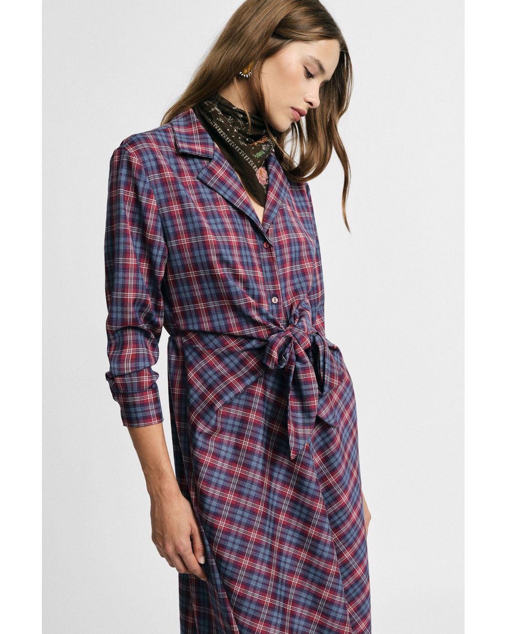 Robe Longue À Carreaux Avec Ceinture Nouée Please en coloris Purple