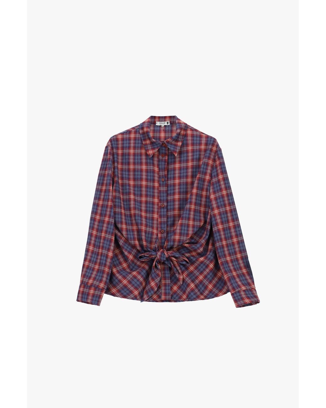 Chemise À Carreaux Avec Nœud Devant Et Manches Longues Please en coloris Purple