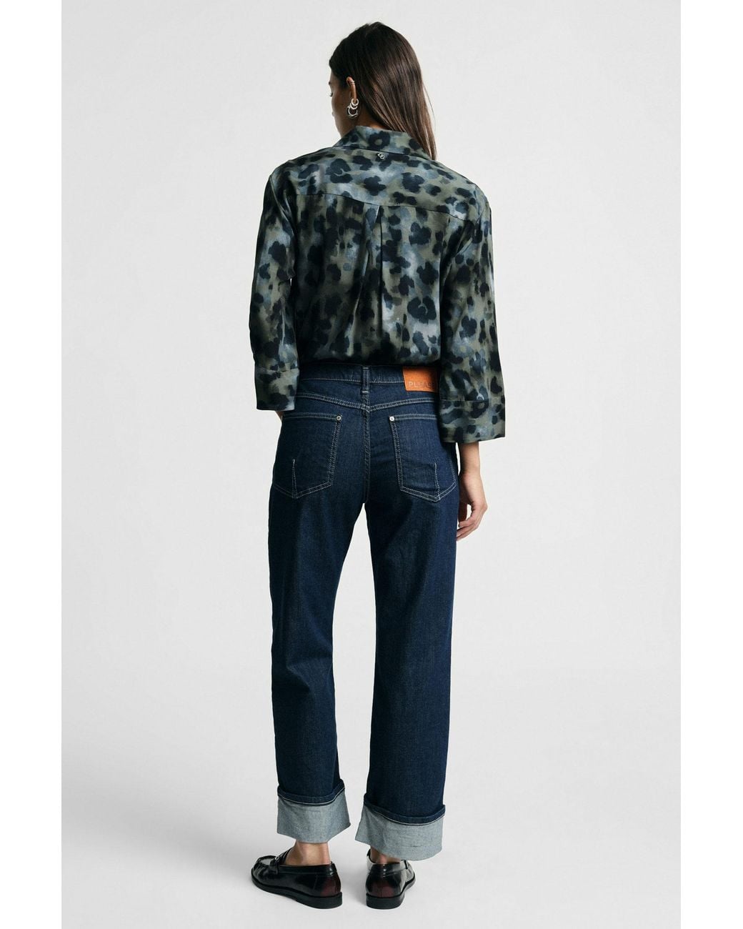 Jeans Coupe Droite À Revers Et Surpiqûres Contrastées Please en coloris Blue