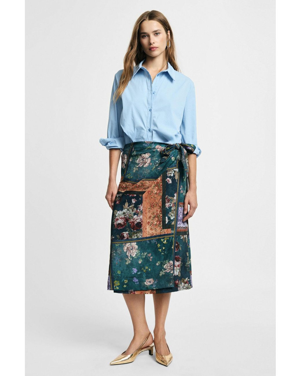 Jupe Midi Portefeuille Imprimé Patch Fleuri Please en coloris Green