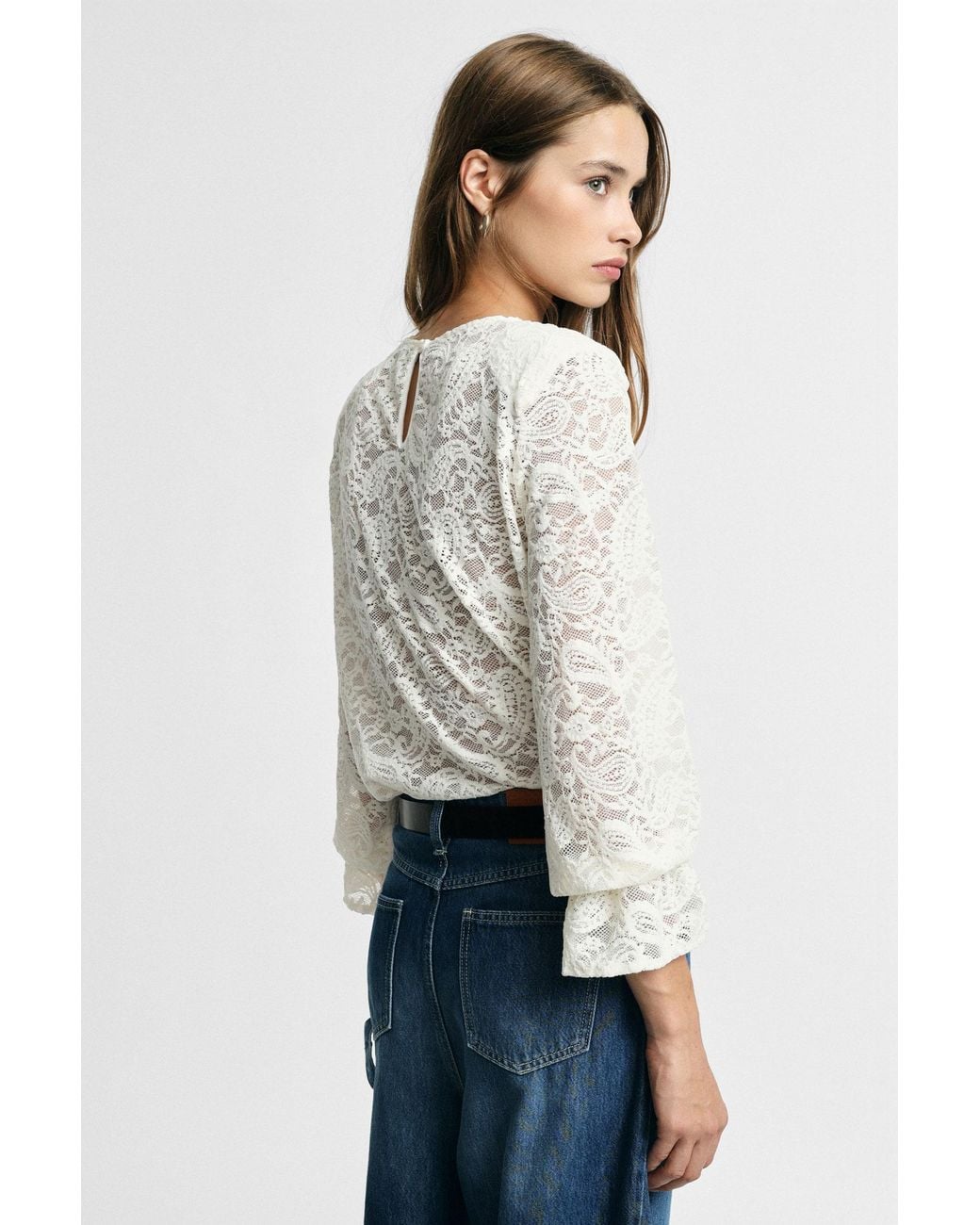 Pull Dentelle Manches Ballon Please en coloris Natural