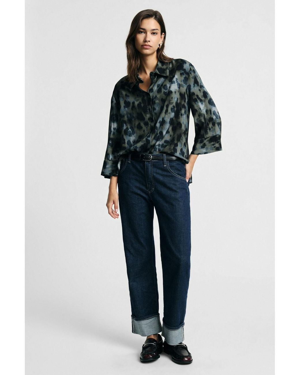 Jeans Coupe Droite À Revers Et Surpiqûres Contrastées Please en coloris Blue