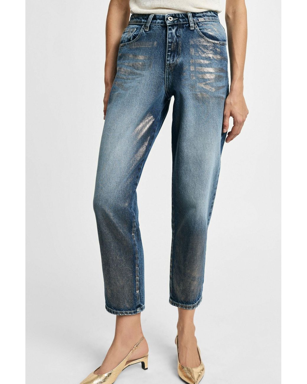 Jean Mom-Fit Taille Haute Effet Usé Please en coloris Blue