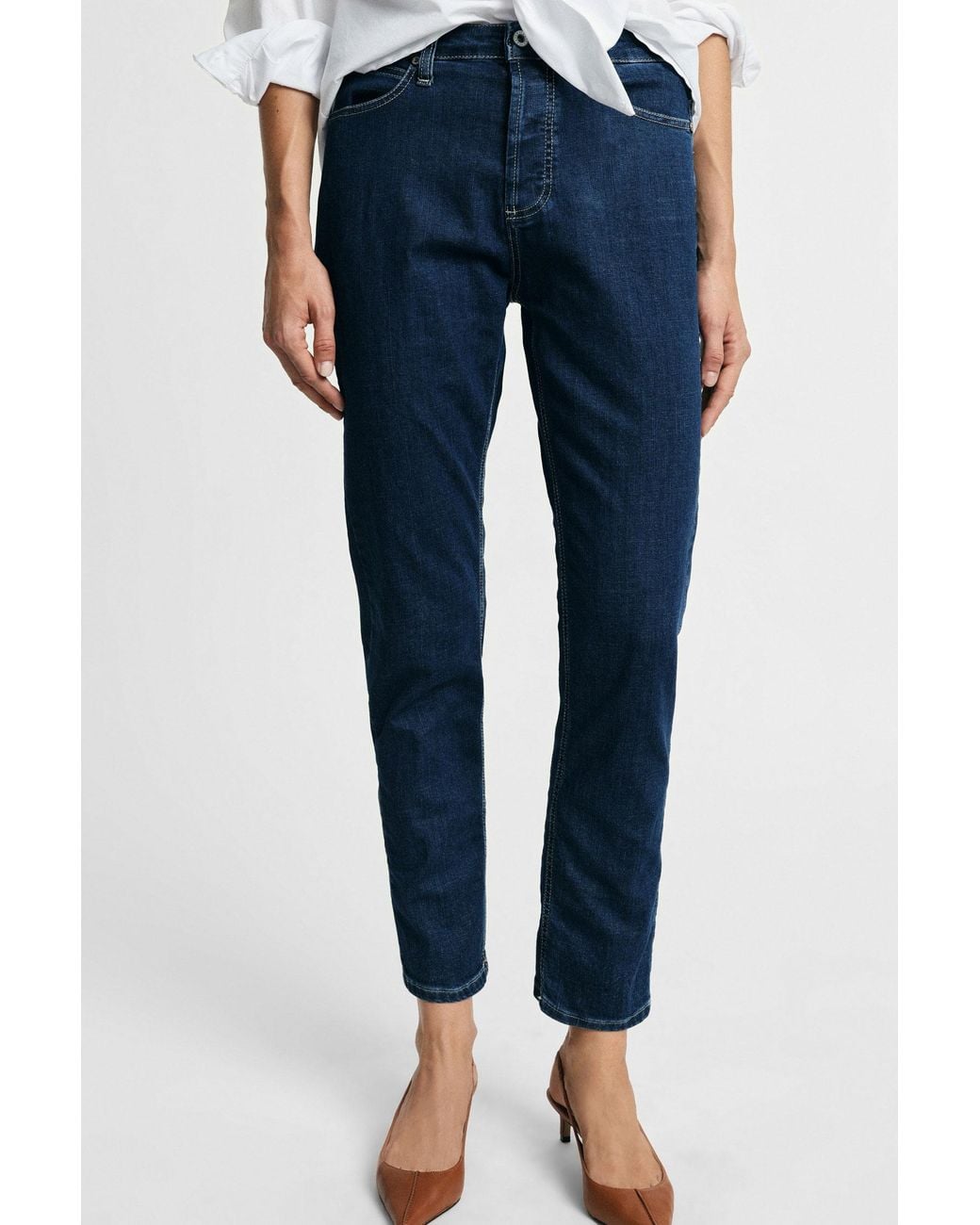 Jeans Slim-Fit Uni À Taille Mi-Haute Please en coloris Blue