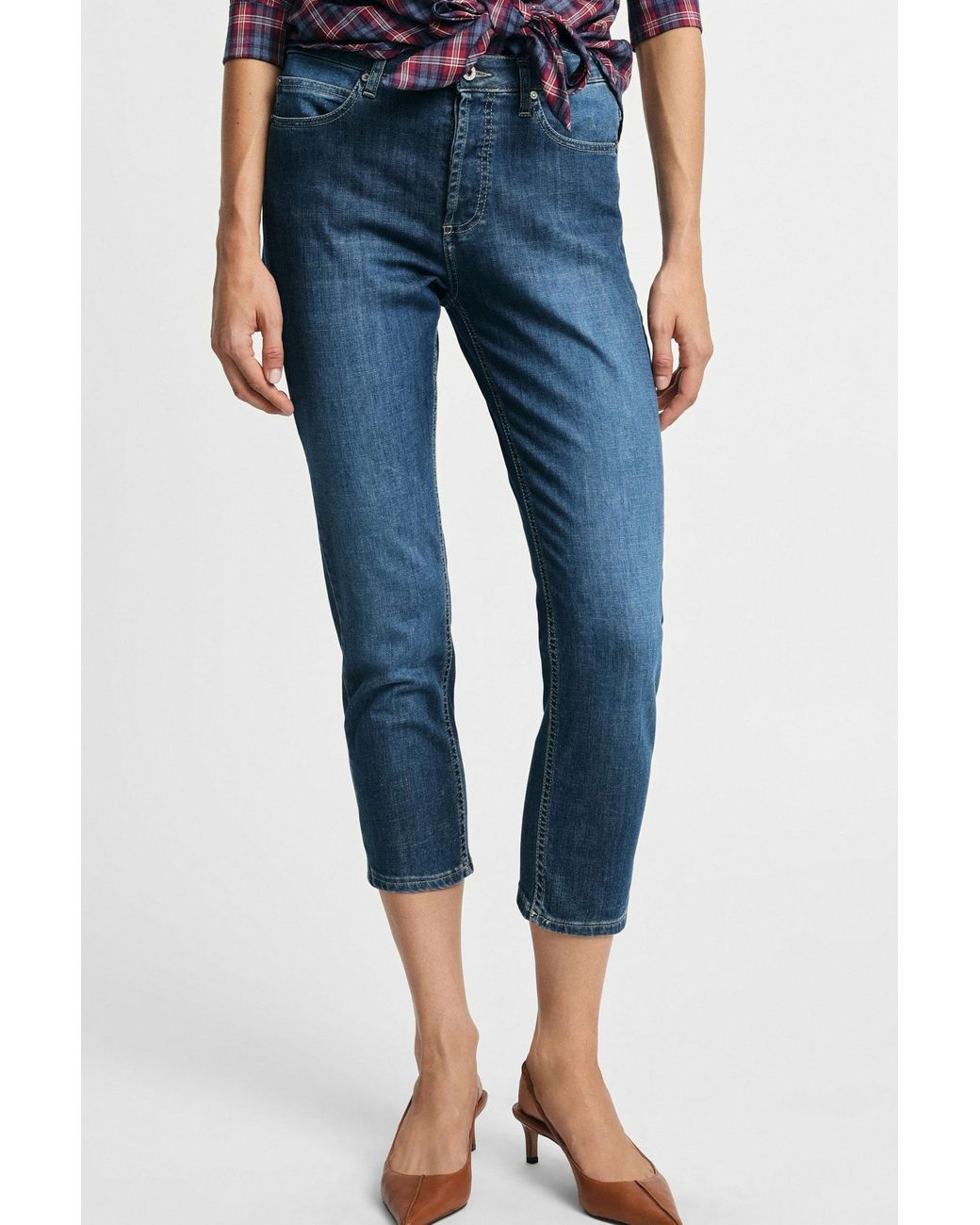 Jean Cropped Taille Haute Coupe Droite Please en coloris Blue