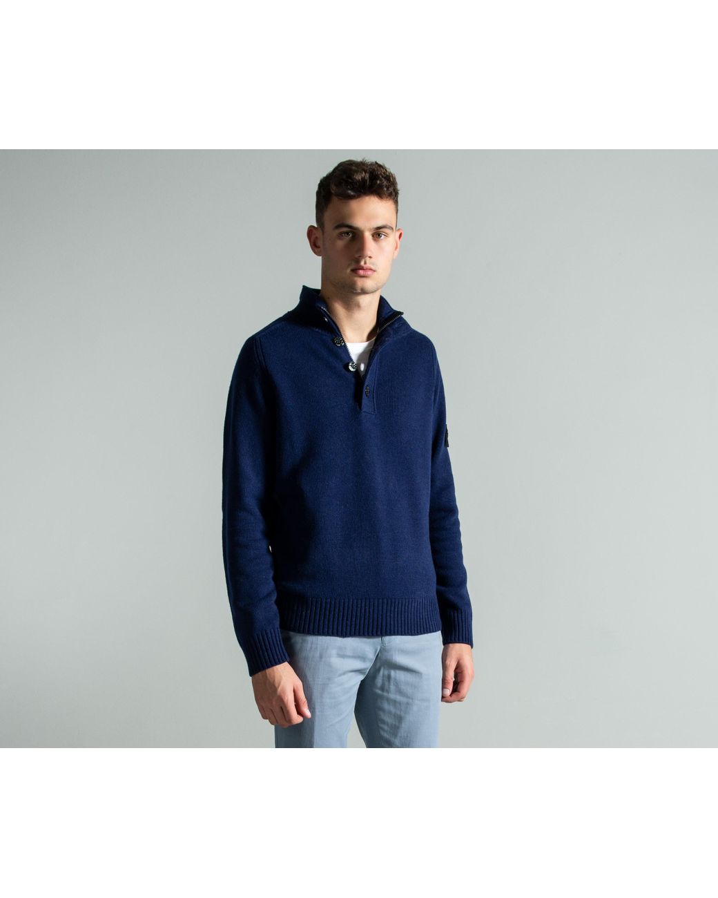 Stone Island 1/4 Zip & Button Knit Royal Navy in Blue for Men | Lyst UK