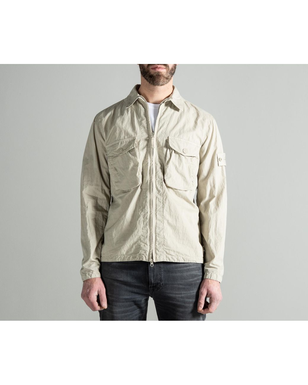Stone Island 'ghost Collection' Resin Cotton Zip Overshirt Beige in Natural  for Men | Lyst UK