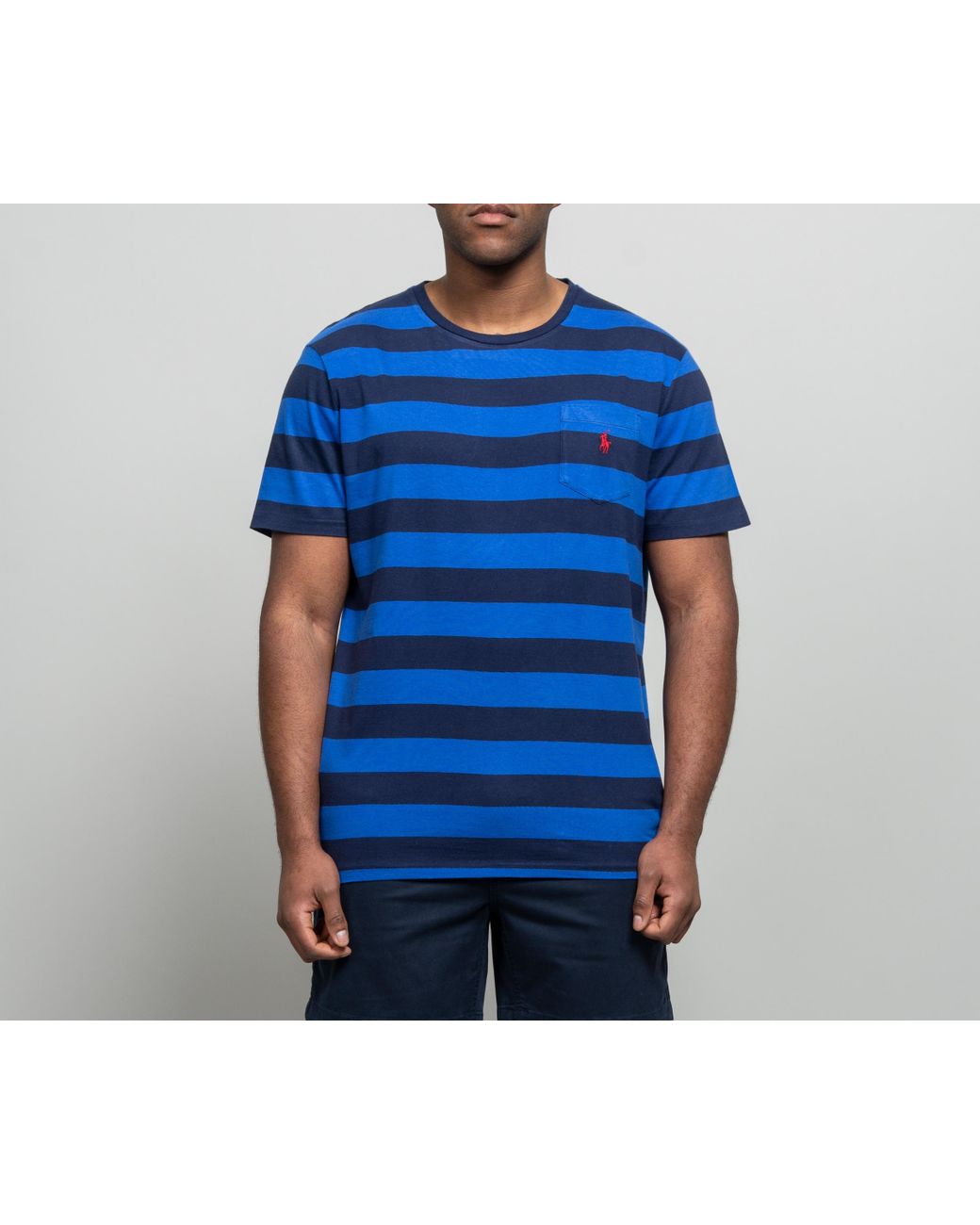 Polo Ralph Lauren Cotton Custom Slim Fit Bar Striped T-shirt Navy/royal in  Blue for Men | Lyst UK