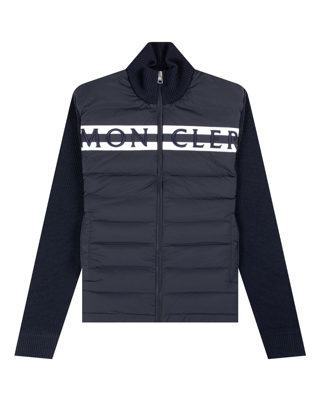 Moncler Synthetic 'full Zip' Quilted Chest Logo Cardigan Navy in 