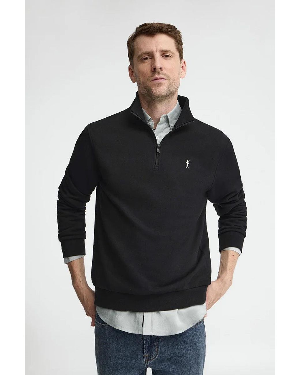 Felpa Nera A Collo Alto Con Cerniera Con Ricamo Rigby Go di POLO CLUB in Green da Uomo