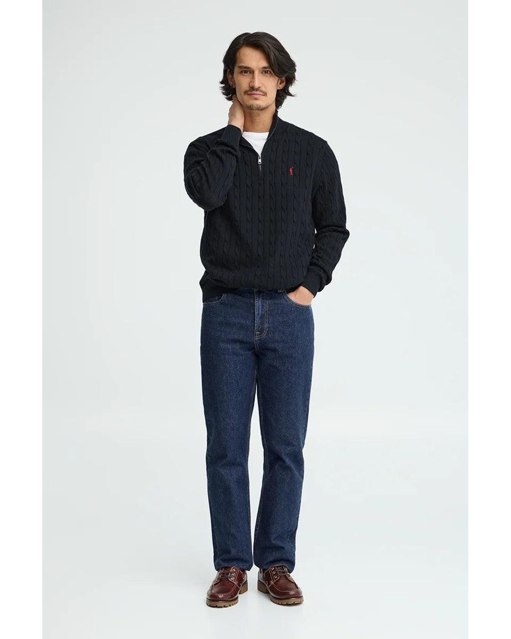 Maglione A Trecce Blu Marino Con Collo A Cerniera E Logo Rigby Go di POLO CLUB in Green da Uomo