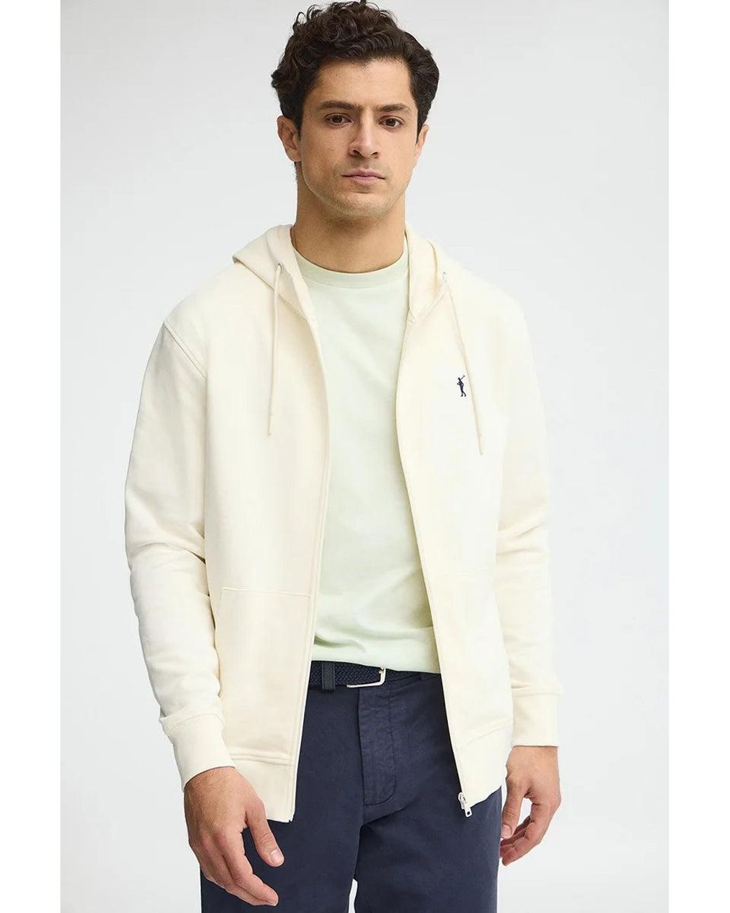 Felpa Ecrù Con Cappuccio E Cerniera E Con Logo Rigby Go di POLO CLUB in Natural da Uomo