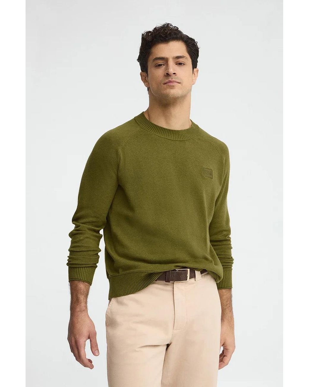 Maglione Cotolino Verde Muschio A Maniche Raglan Con Logo di POLO CLUB in Green da Uomo