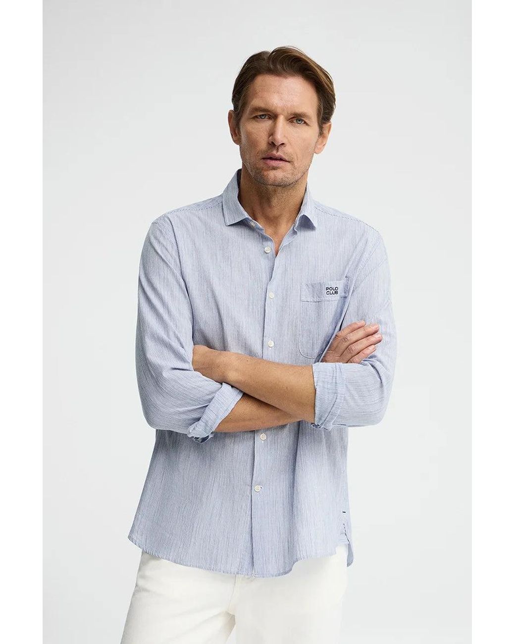 Camicia Cotolino A Righe Blu Regular Fit Con Ricamo di POLO CLUB in Green da Uomo