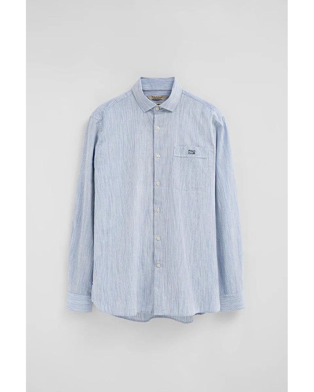 Camicia Cotolino A Righe Blu Regular Fit Con Ricamo di POLO CLUB in Green da Uomo