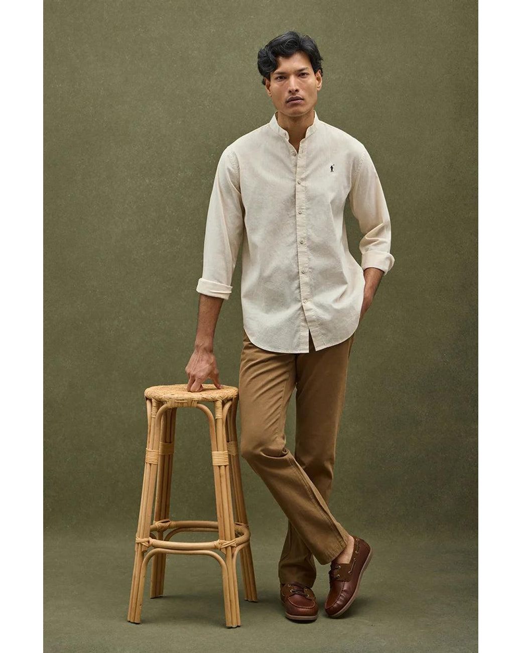 Camicia Cotolino Con Collo Alla Coreana, Regular Fit E Ricamo Rigby Go di POLO CLUB in Green da Uomo