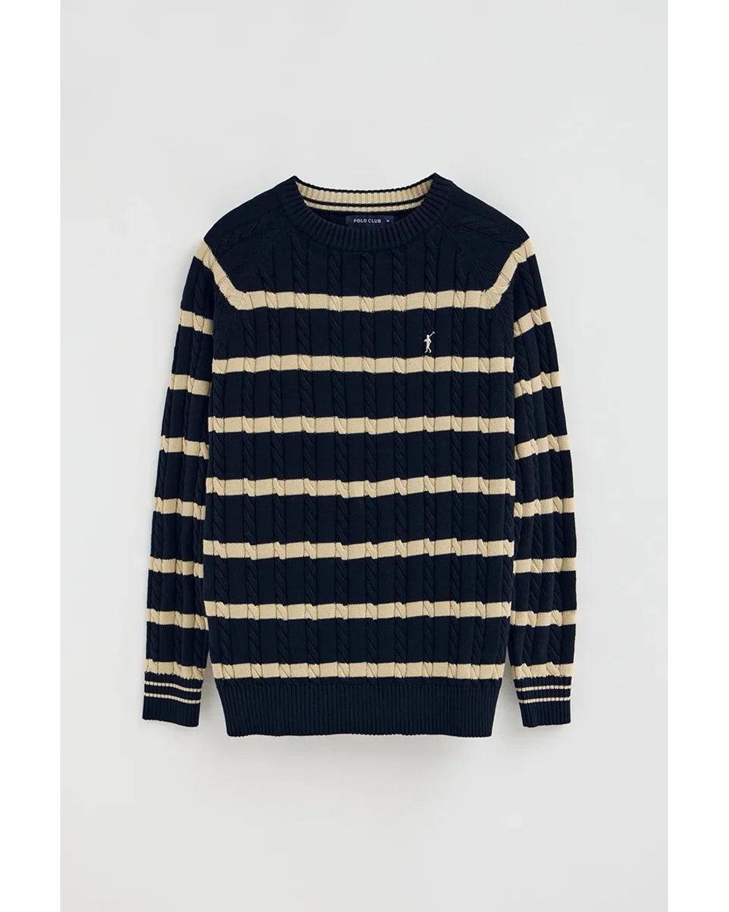 Maglione A Trecce A Righe Blu Marino Con Logo Rigby Go di POLO CLUB in Blue da Uomo