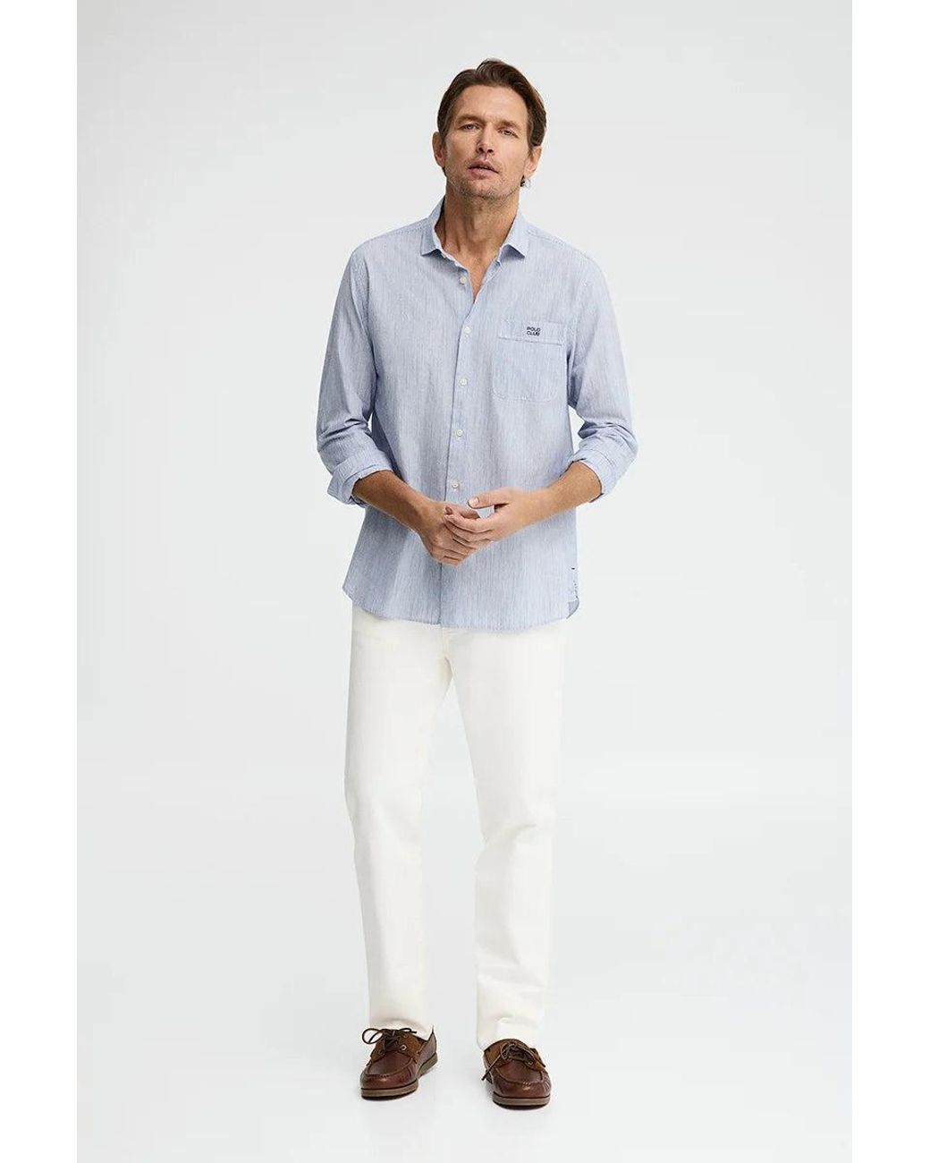 Camicia Cotolino A Righe Blu Regular Fit Con Ricamo di POLO CLUB in Green da Uomo