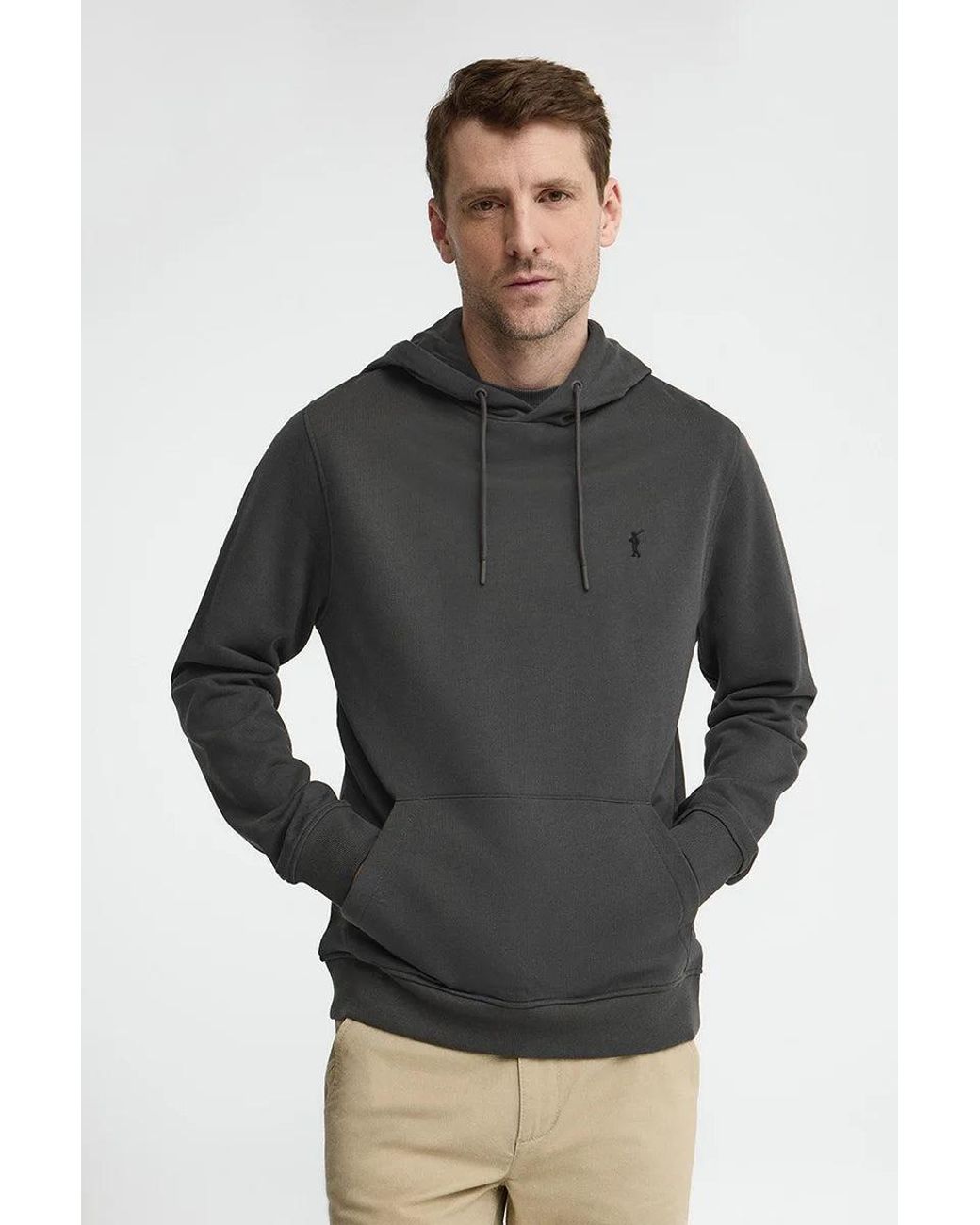 Felpa Grigio Scuro Con Cappuccio E Ricamo Rigby Go di POLO CLUB in Black da Uomo