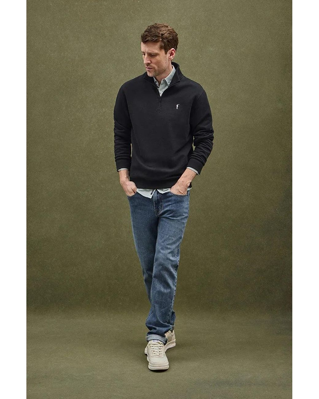 Felpa Nera A Collo Alto Con Cerniera Con Ricamo Rigby Go di POLO CLUB in Green da Uomo
