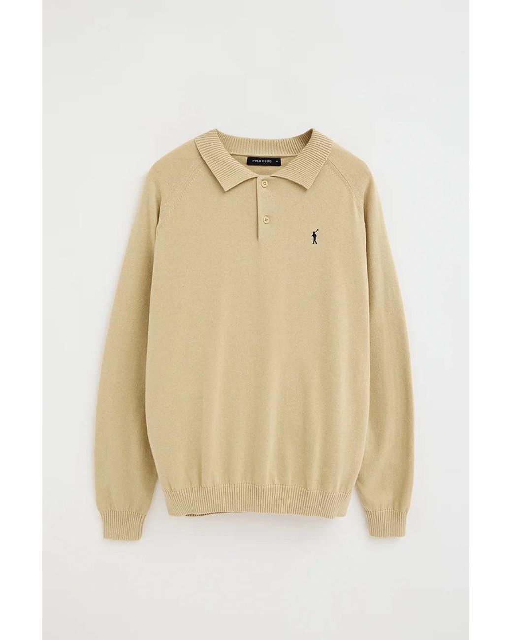 Maglione Con Colletto Polo Con Bottoni E Logo Rigby Go di POLO CLUB in Natural da Uomo