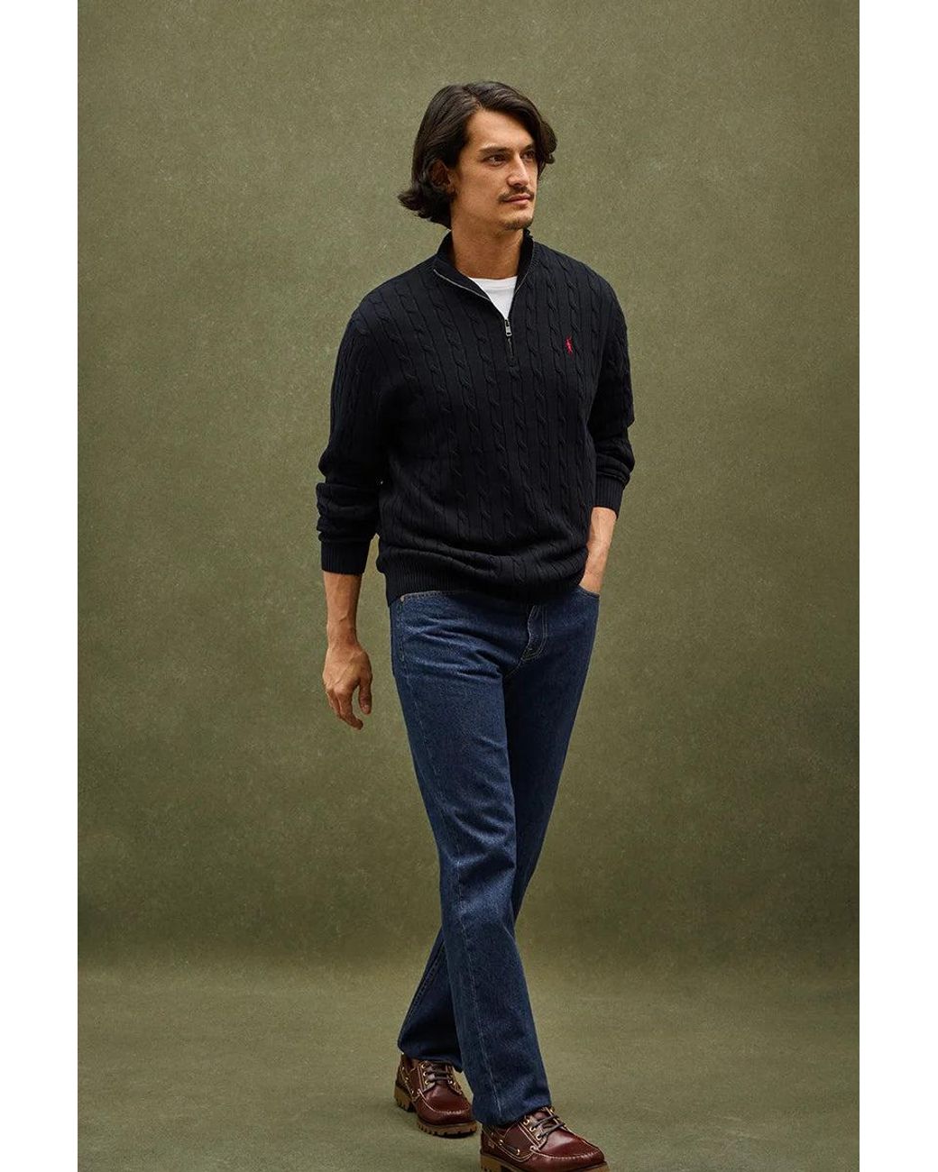 Maglione A Trecce Blu Marino Con Collo A Cerniera E Logo Rigby Go di POLO CLUB in Green da Uomo