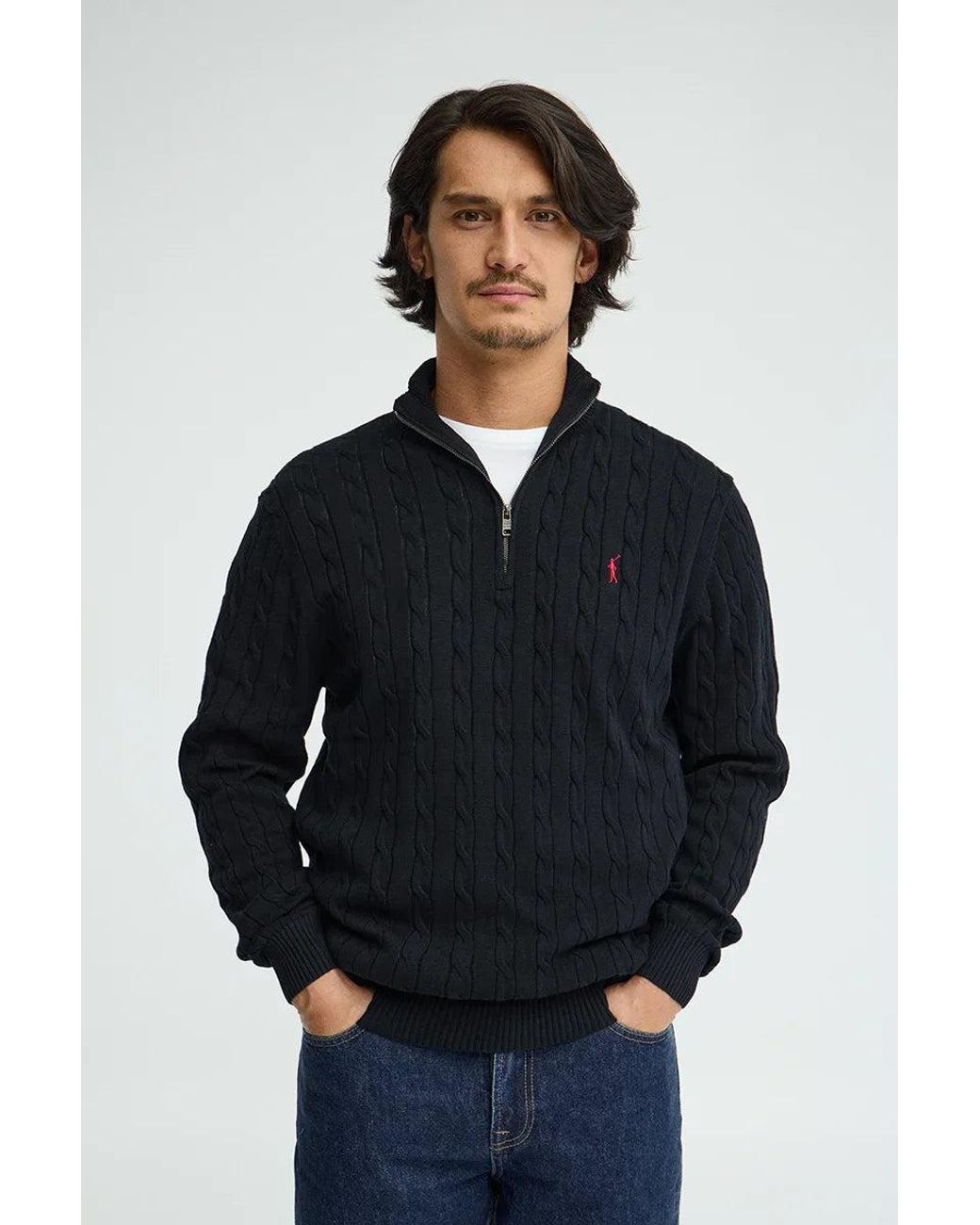 Maglione A Trecce Blu Marino Con Collo A Cerniera E Logo Rigby Go di POLO CLUB in Green da Uomo