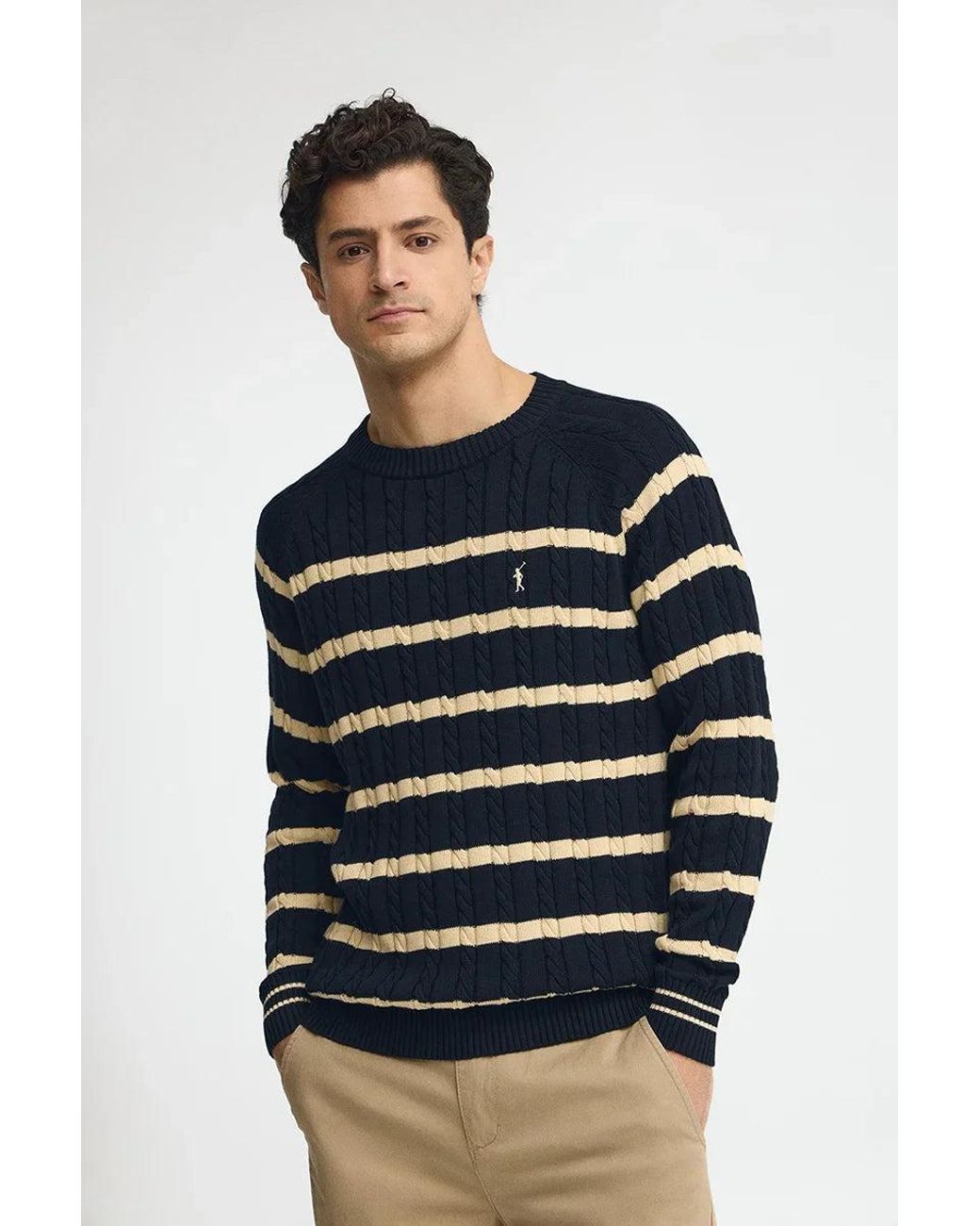 Maglione A Trecce A Righe Blu Marino Con Logo Rigby Go di POLO CLUB in Blue da Uomo