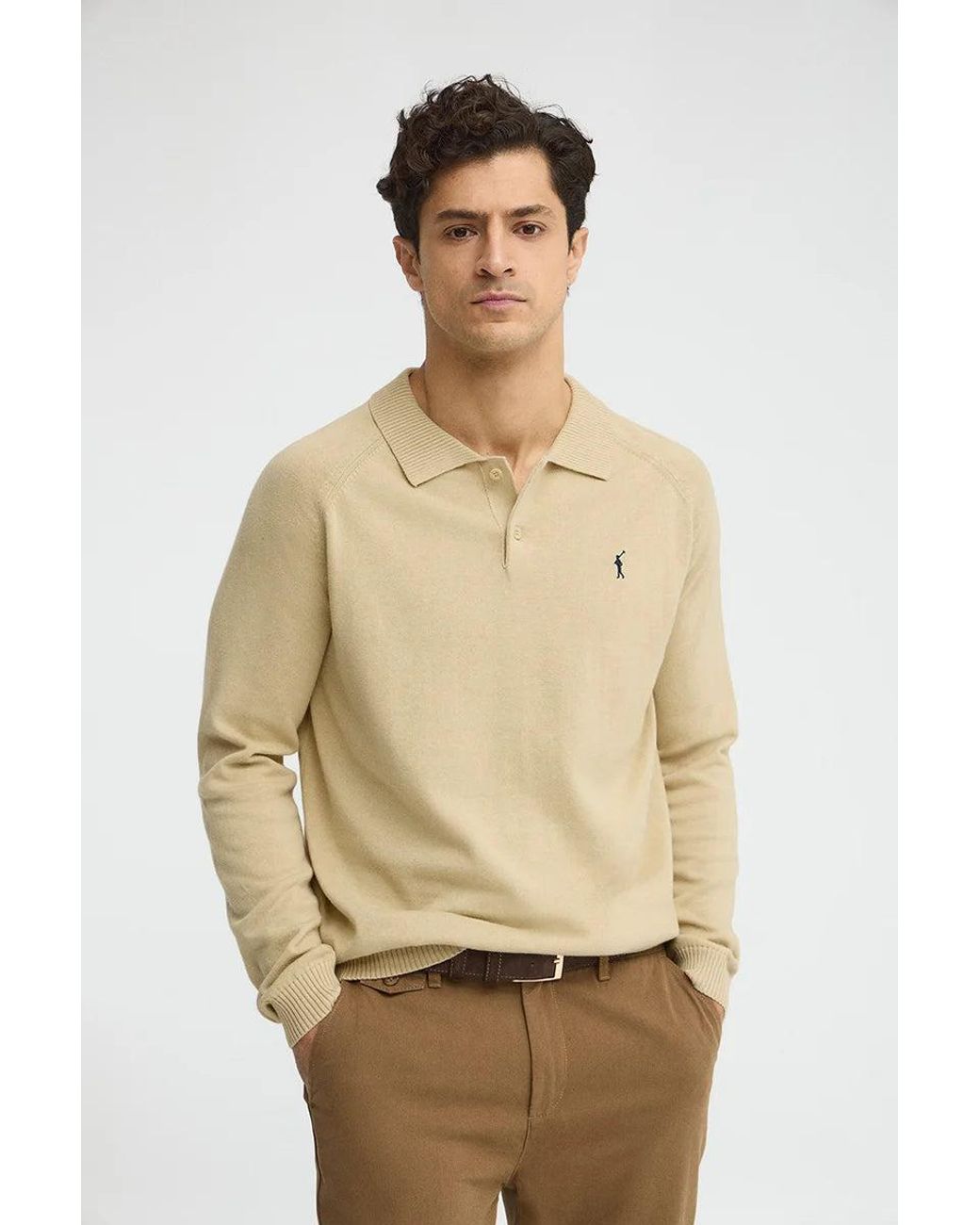 Maglione Con Colletto Polo Con Bottoni E Logo Rigby Go di POLO CLUB in Natural da Uomo